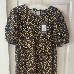 Pretty black linen spring dress with yellow flowers XXL women's (size 18)